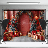 Lofaris Kiefer Blätter Bogen Retro Rot Zimmer Weihnachten Hintergrund